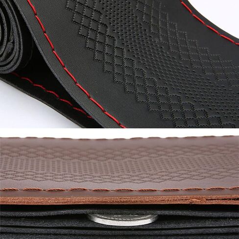DEEYOTA Car Steering Wheel Cover Universal Fit Round Stitch Steering Wheel Wrap Thin PU Leather Steering Wheel Cover Sewn on 15" Car Wheel (Coffee) in Kuwait