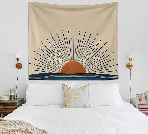 Knibeo Boho Sun Wall Tapestry - بوهو نسيج الجدار شنقا، 50x60 بوصة غروب الشمس نسيج الجدار الشنق، نسيج المحيط، ديكور الجدار البوهيمي، ديكور جدار بوهو لغرفة المعيشة، ديكور منزل بوهو in Kuwait