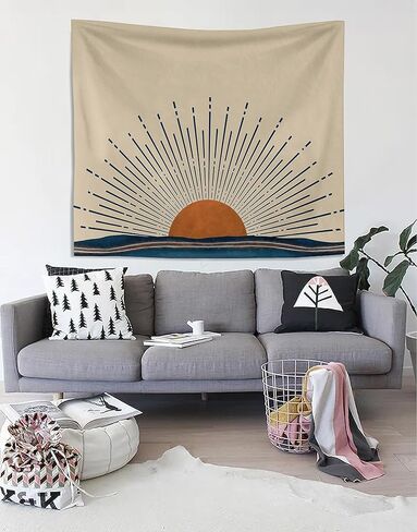 Knibeo Boho Sun Wall Tapestry - بوهو نسيج الجدار شنقا، 50x60 بوصة غروب الشمس نسيج الجدار الشنق، نسيج المحيط، ديكور الجدار البوهيمي، ديكور جدار بوهو لغرفة المعيشة، ديكور منزل بوهو in Kuwait