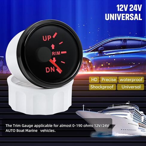 ARTILAURA Trim Gauge Meter 0-190ohms 7 Color UP-DN in Outboard Engine 52mm 2-1/6"for Yacht Boat Marine（Black） in Kuwait