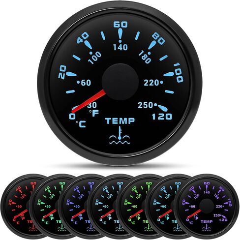 ARTILAURA Trim Gauge Meter 0-190ohms 7 Color UP-DN in Outboard Engine 52mm 2-1/6"for Yacht Boat Marine（Black） in Kuwait