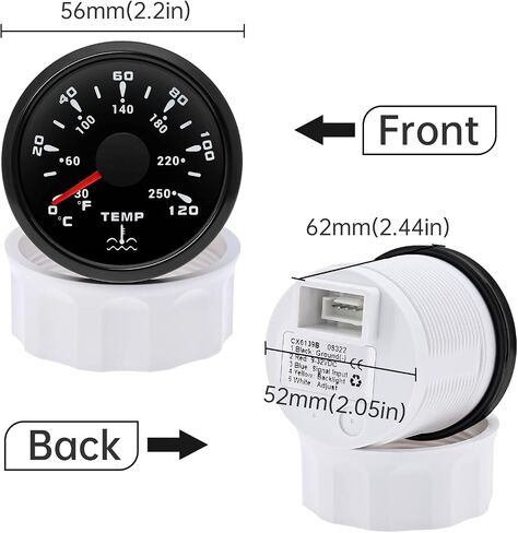 ARTILAURA Trim Gauge Meter 0-190ohms 7 Color UP-DN in Outboard Engine 52mm 2-1/6"for Yacht Boat Marine（Black） in Kuwait