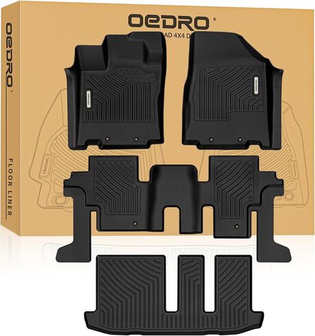 OEDRO 3 Row Floor Mats & Cargo Trunk Liners Fits for 2022-2023 Nissan Pathfinder(7 Passenger Models Only), Custom Fit All Weather Front & Rear Row Trunk Liners Car Floor Mats Set Black in Kuwait
