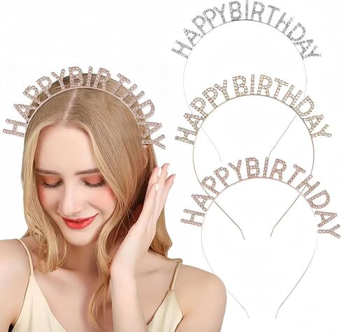 3 Pcs Birthday Crowns for Women, Happy Birthday Headbands Shiny Rhinestones Metal Hair Bands, Gold Silver Rose Gold Hair Headband, Sweet Happy Birthday Accessories in Kuwait