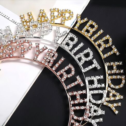 3 Pcs Birthday Crowns for Women, Happy Birthday Headbands Shiny Rhinestones Metal Hair Bands, Gold Silver Rose Gold Hair Headband, Sweet Happy Birthday Accessories in Kuwait
