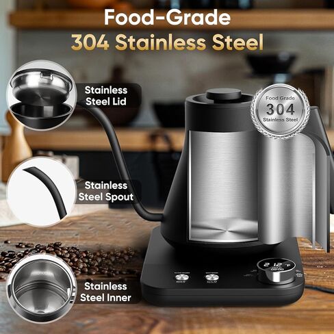 غلاية كهربائية COZII Gooseneck، 5 إعدادات مسبقة و±1⁄4 تحكم في درجة الحرارة 1200 وات غلاية مياه سريعة التسخين للقهوة/الشاي، تحافظ على الدفء لمدة 24 ساعة، إيقاف تلقائي للصب فوق غلاية مع 50 قطعة فلتر قهوة، 0.9 لتر فضي in Kuwait