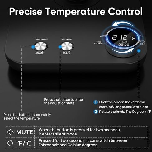 غلاية كهربائية COZII Gooseneck، 5 إعدادات مسبقة و±1⁄4 تحكم في درجة الحرارة 1200 وات غلاية مياه سريعة التسخين للقهوة/الشاي، تحافظ على الدفء لمدة 24 ساعة، إيقاف تلقائي للصب فوق غلاية مع 50 قطعة فلتر قهوة، 0.9 لتر فضي in Kuwait