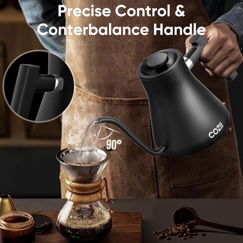 غلاية كهربائية COZII Gooseneck، 5 إعدادات مسبقة و±1⁄4 تحكم في درجة الحرارة 1200 وات غلاية مياه سريعة التسخين للقهوة/الشاي، تحافظ على الدفء لمدة 24 ساعة، إيقاف تلقائي للصب فوق غلاية مع 50 قطعة فلتر قهوة، 0.9 لتر فضي in Kuwait