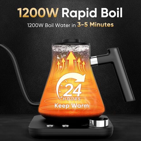 غلاية كهربائية COZII Gooseneck، 5 إعدادات مسبقة و±1⁄4 تحكم في درجة الحرارة 1200 وات غلاية مياه سريعة التسخين للقهوة/الشاي، تحافظ على الدفء لمدة 24 ساعة، إيقاف تلقائي للصب فوق غلاية مع 50 قطعة فلتر قهوة، 0.9 لتر فضي in Kuwait