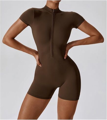 One Piece Zipper Bodycon Workout Jumpsuit Yoga Bodysuit Romper for Women in Kuwait