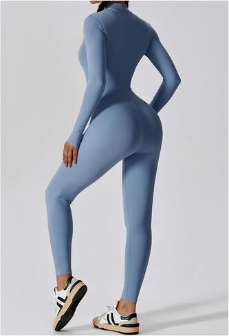 One Piece Zipper Bodycon Workout Jumpsuit Yoga Bodysuit Romper for Women in Kuwait