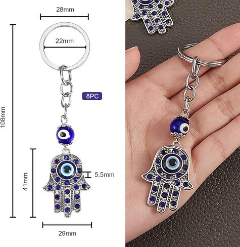 WEWAYSMILE 8Pcs Evil Eye Keychain Blue Evil Eye Hand Handmade Hamsa Keychain 10.8cm Protection Keychain for Car Key rings, Wallet Accessories, Bags Good Luck Charms in Saudi Arabia