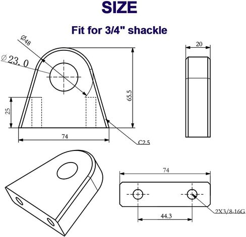 Mountainpeak Clevis يتصاعد اللحام/الترباس على القيد 3/4 بوصة تكبل على شكل حرف D مع لوحة داعمة لمصد الشاحنة، دلو الجرار، مركبات الطرق الوعرة in Kuwait