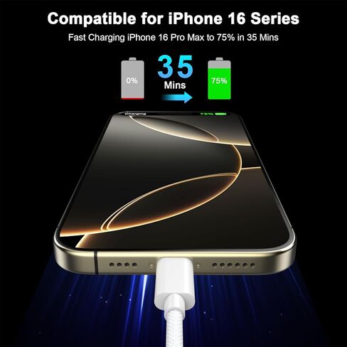 سلك كابل Carplay للسيارة لهاتف iPhone 16/16 Plus/16 Pro/16 Pro Max/15/15 Plus/15 Pro/15 Pro Max، iPad Pro 12.9/11، iPad Air 4/5، iPad Mini 6، 3 حزم 3.3 قدم كابل شحن سيارة مجدول من النايلون من USB A إلى USB C in Kuwait