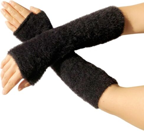 Women Arm Warmers Knit Mitten Mink-Like Furry Fingerless Gloves with Thumb Hole Soft Y2K Wrist Warmers Sleeve in Kuwait