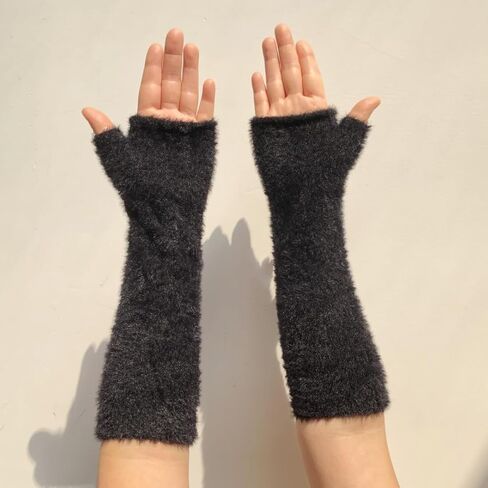 Women Arm Warmers Knit Mitten Mink-Like Furry Fingerless Gloves with Thumb Hole Soft Y2K Wrist Warmers Sleeve in Kuwait