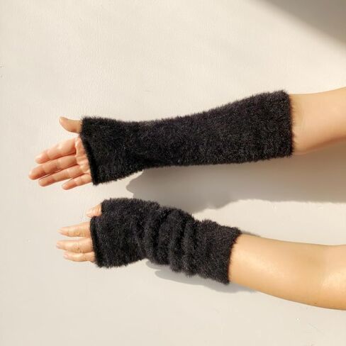 Women Arm Warmers Knit Mitten Mink-Like Furry Fingerless Gloves with Thumb Hole Soft Y2K Wrist Warmers Sleeve in Kuwait