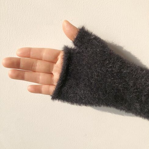 Women Arm Warmers Knit Mitten Mink-Like Furry Fingerless Gloves with Thumb Hole Soft Y2K Wrist Warmers Sleeve in Kuwait