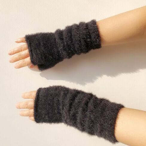 Women Arm Warmers Knit Mitten Mink-Like Furry Fingerless Gloves with Thumb Hole Soft Y2K Wrist Warmers Sleeve in Kuwait