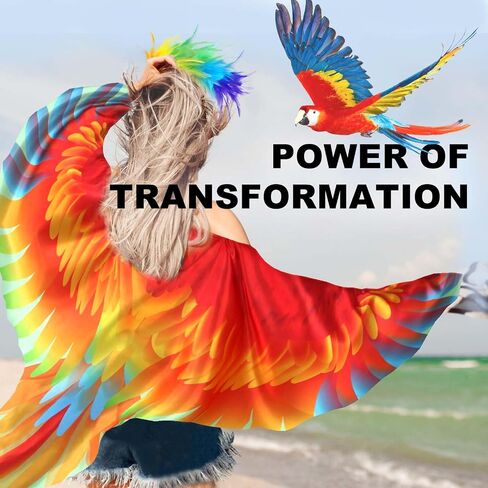 iROLEWIN Bird-Wings-Parrot-Costume for Adults Mardi Gras Headband for Women Feather Cape Big Eagle Dress-Up Shawl Party Gifts in Kuwait