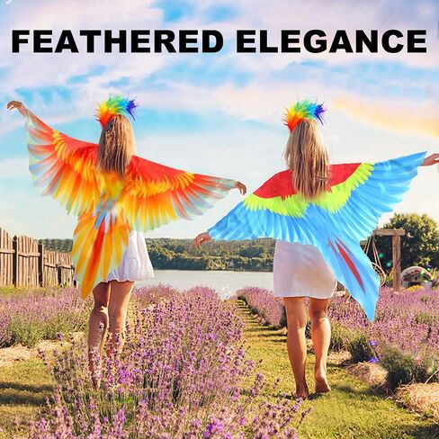 iROLEWIN Bird-Wings-Parrot-Costume for Adults Mardi Gras Headband for Women Feather Cape Big Eagle Dress-Up Shawl Party Gifts in Kuwait