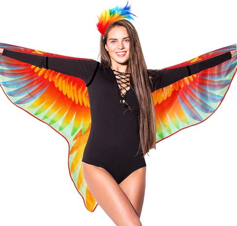 iROLEWIN Bird-Wings-Parrot-Costume for Adults Mardi Gras Headband for Women Feather Cape Big Eagle Dress-Up Shawl Party Gifts in Kuwait