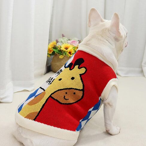 PUMYPOREITY French Bulldog Christmas Sweater, Pullover Dog Sweater with Scarf for French Bulldog, Soft Dog Christmas Outfit for Frenchie Dogs, Knitted Dog Sweaters for Cold Weather, Red, L in Saudi Arabia