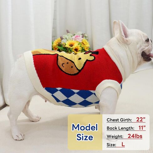 PUMYPOREITY French Bulldog Christmas Sweater, Pullover Dog Sweater with Scarf for French Bulldog, Soft Dog Christmas Outfit for Frenchie Dogs, Knitted Dog Sweaters for Cold Weather, Red, L in Saudi Arabia
