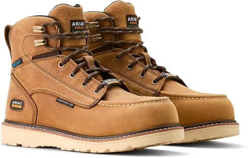 حذاء ARIAT النسائي من Rebar Wedge Moc Toe مقاوم للماء، مركب عند الأصابع، بني عتيق، 6.5 in Saudi Arabia