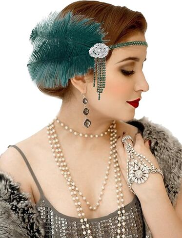 NAISKA 1920s الزعنفة ريشة عصائب 20s غاتسبي العظيم حجر الراين خوذة خمر غاتسبي حفلة إكسسوارات الشعر in Saudi Arabia