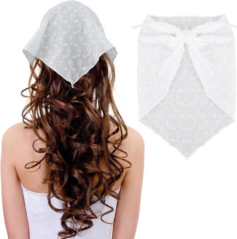 White Bandanas for Women Floral Head Scarf for Hair Trendy Flower Headbands Mesh Hair Scarves Cute Adjustable Bandana Triangular Lace Head Scarf Vintage Head Coverings for Women Maid in Saudi Arabia