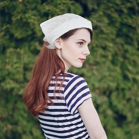 White Bandanas for Women Floral Head Scarf for Hair Trendy Flower Headbands Mesh Hair Scarves Cute Adjustable Bandana Triangular Lace Head Scarf Vintage Head Coverings for Women Maid in Saudi Arabia