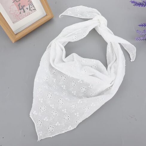 White Bandanas for Women Floral Head Scarf for Hair Trendy Flower Headbands Mesh Hair Scarves Cute Adjustable Bandana Triangular Lace Head Scarf Vintage Head Coverings for Women Maid in Saudi Arabia