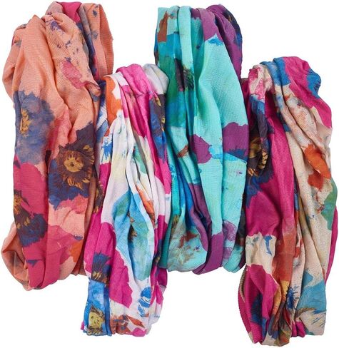 Bamboo Trading Company Boho Wide Headbands - Set of 4 Retro Dot Print Headwraps - 16" L x 9" W - Beige, Pink, White, Aqua Tones in Saudi Arabia