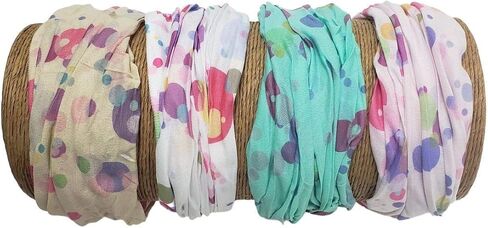 Bamboo Trading Company Boho Wide Headbands - Set of 4 Retro Dot Print Headwraps - 16" L x 9" W - Beige, Pink, White, Aqua Tones in Saudi Arabia