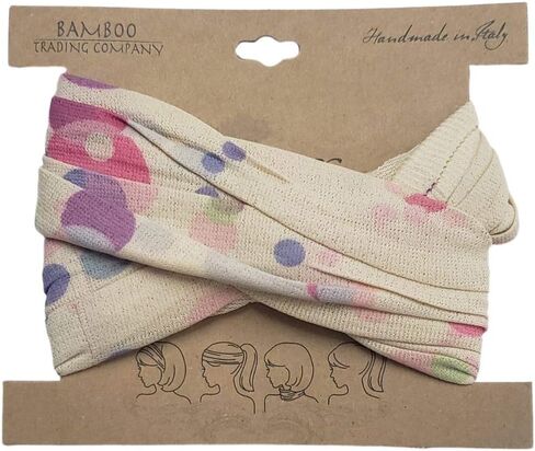 Bamboo Trading Company Boho Wide Headbands - Set of 4 Retro Dot Print Headwraps - 16" L x 9" W - Beige, Pink, White, Aqua Tones in Saudi Arabia