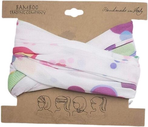 Bamboo Trading Company Boho Wide Headbands - Set of 4 Retro Dot Print Headwraps - 16" L x 9" W - Beige, Pink, White, Aqua Tones in Saudi Arabia