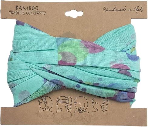 Bamboo Trading Company Boho Wide Headbands - Set of 4 Retro Dot Print Headwraps - 16" L x 9" W - Beige, Pink, White, Aqua Tones in Saudi Arabia