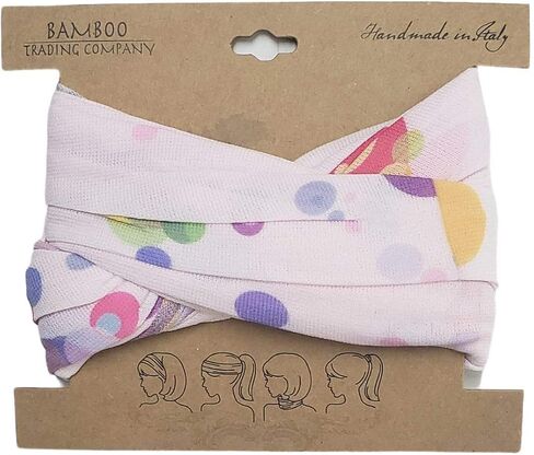 Bamboo Trading Company Boho Wide Headbands - Set of 4 Retro Dot Print Headwraps - 16" L x 9" W - Beige, Pink, White, Aqua Tones in Saudi Arabia