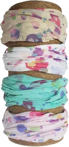 Bamboo Trading Company Boho Wide Headbands - Set of 4 Retro Dot Print Headwraps - 16" L x 9" W - Beige, Pink, White, Aqua Tones in Saudi Arabia