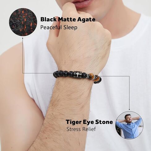 Bible Verse Cross Bracelets for Men Handmade 10mm Natural Black Onyx, Lava Rock Stone, Tiger Eyes and Black Matte Agate Bead Braided Rope Meaningful Gifts Bracelet for Men Father Boyfriends Husband in Kuwait