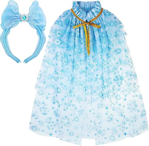 xepst ندفة الثلج الأميرة كيب الأميرة عباءة مع عصابات الرأس للفتيات، الأميرة يتوهم اللباس الملحقات الأميرة اللباس لعيد الهالوين عيد الميلاد زي كرنفال حفلة عيد ميلاد تأثيري in Kuwait