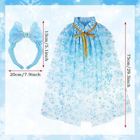 xepst ندفة الثلج الأميرة كيب الأميرة عباءة مع عصابات الرأس للفتيات، الأميرة يتوهم اللباس الملحقات الأميرة اللباس لعيد الهالوين عيد الميلاد زي كرنفال حفلة عيد ميلاد تأثيري in Kuwait