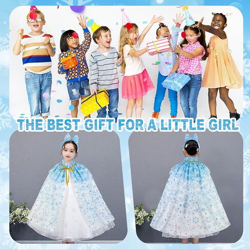 xepst ندفة الثلج الأميرة كيب الأميرة عباءة مع عصابات الرأس للفتيات، الأميرة يتوهم اللباس الملحقات الأميرة اللباس لعيد الهالوين عيد الميلاد زي كرنفال حفلة عيد ميلاد تأثيري in Kuwait