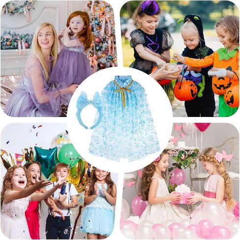 xepst ندفة الثلج الأميرة كيب الأميرة عباءة مع عصابات الرأس للفتيات، الأميرة يتوهم اللباس الملحقات الأميرة اللباس لعيد الهالوين عيد الميلاد زي كرنفال حفلة عيد ميلاد تأثيري in Kuwait