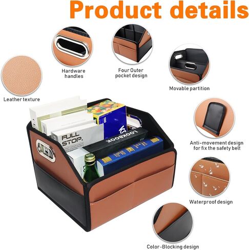 Leather Car Seat Organizer for Back Front Passenger Seats with 6 Storage Compartments 3 Carry Handles Front Seat Car Organizer for kids Multipurpose Car Organizers and Storage Brown and Black in Kuwait