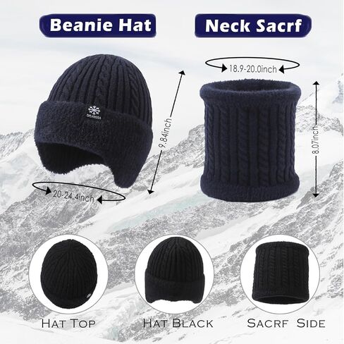 Winter Hat Gloves Set for Men Women, Fleece Line Beanie with Earflap, Neck Warmer Scarf and Touch Screen Gloves in Saudi Arabia