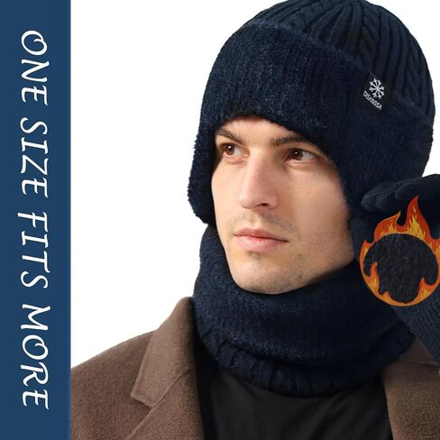 Winter Hat Gloves Set for Men Women, Fleece Line Beanie with Earflap, Neck Warmer Scarf and Touch Screen Gloves in Saudi Arabia