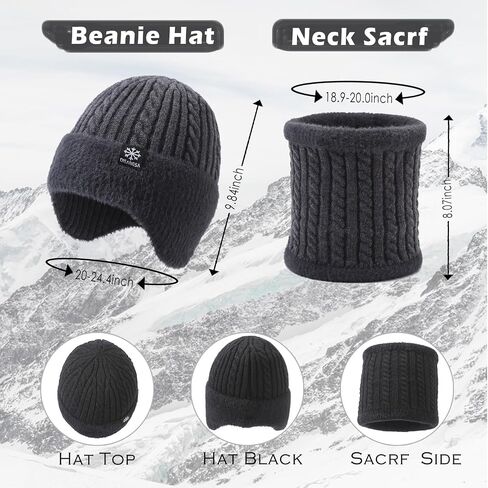 Winter Hat Gloves Set for Men Women, Fleece Line Beanie with Earflap, Neck Warmer Scarf and Touch Screen Gloves in Saudi Arabia