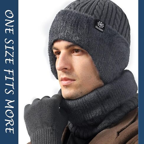 Winter Hat Gloves Set for Men Women, Fleece Line Beanie with Earflap, Neck Warmer Scarf and Touch Screen Gloves in Saudi Arabia